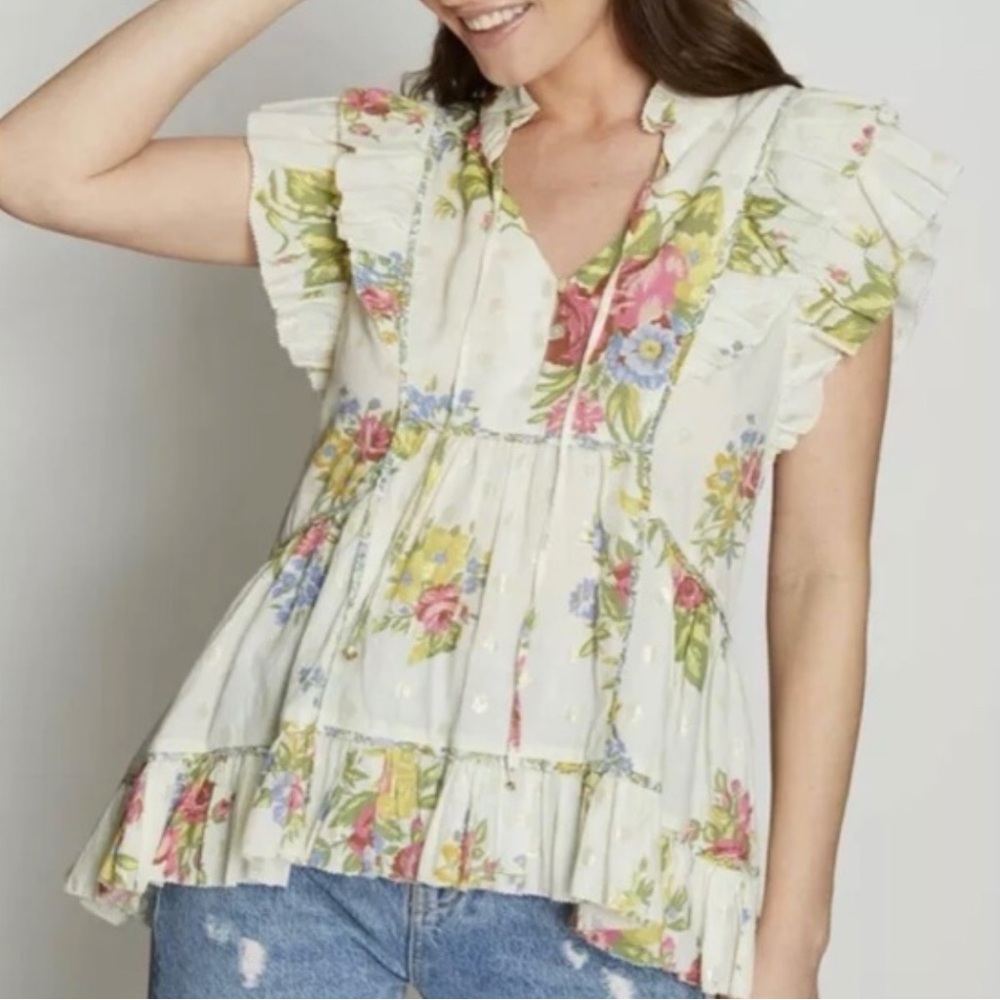 love the label Helena floral ruffle blouse NWT size M - Picture 8 of 9